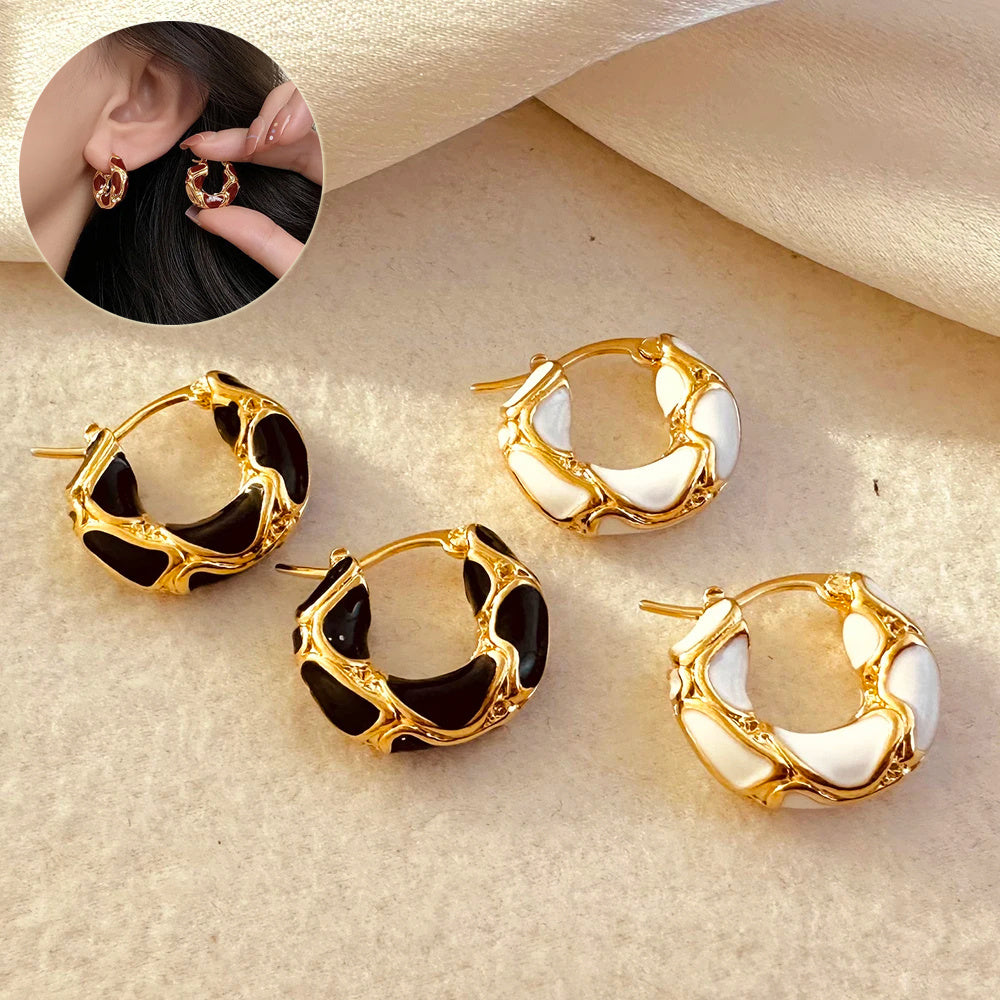 Gold-Plated Enamel Hoop Earrings