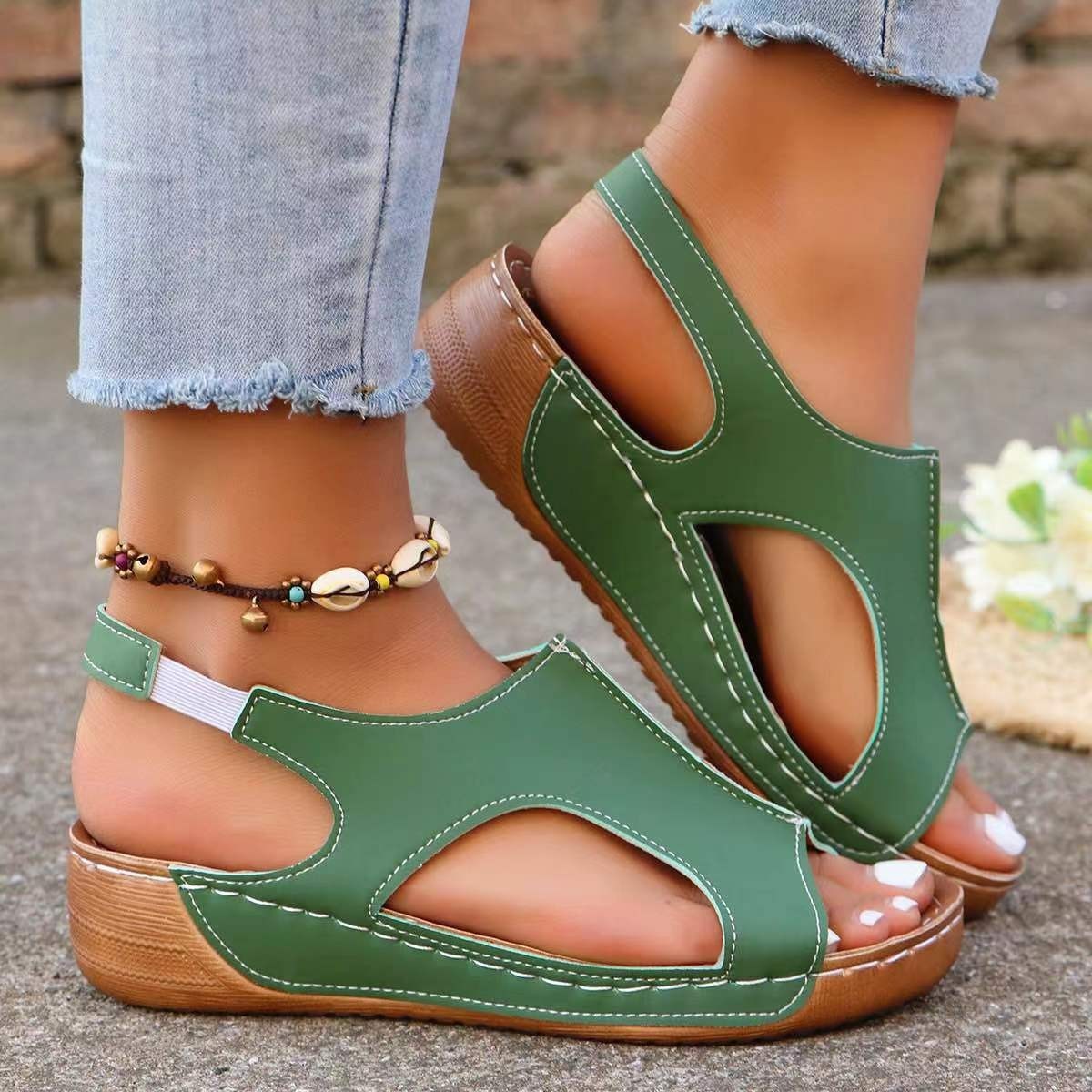 Summer Wedge Sandals with Elastic Band Design