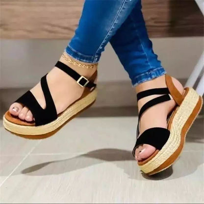 Platform Sandals with Hollow Buckle for Women