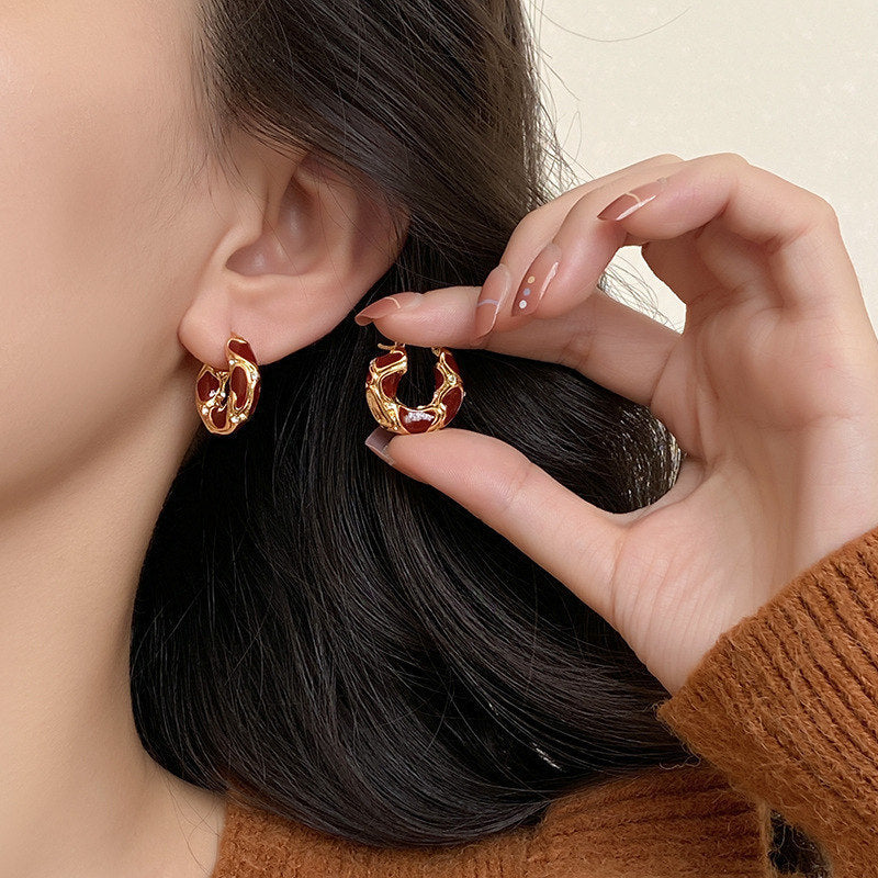 Gold-Plated Enamel Hoop Earrings