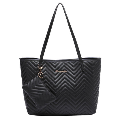 Fashionable Wave Pattern Diamond Plaid Embroidered Shoulder Bag