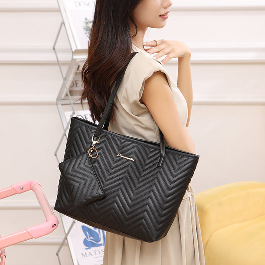 Fashionable Wave Pattern Diamond Plaid Embroidered Shoulder Bag