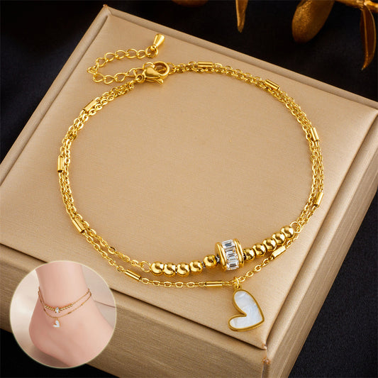 Classic Love Heart Double Layer Anklet