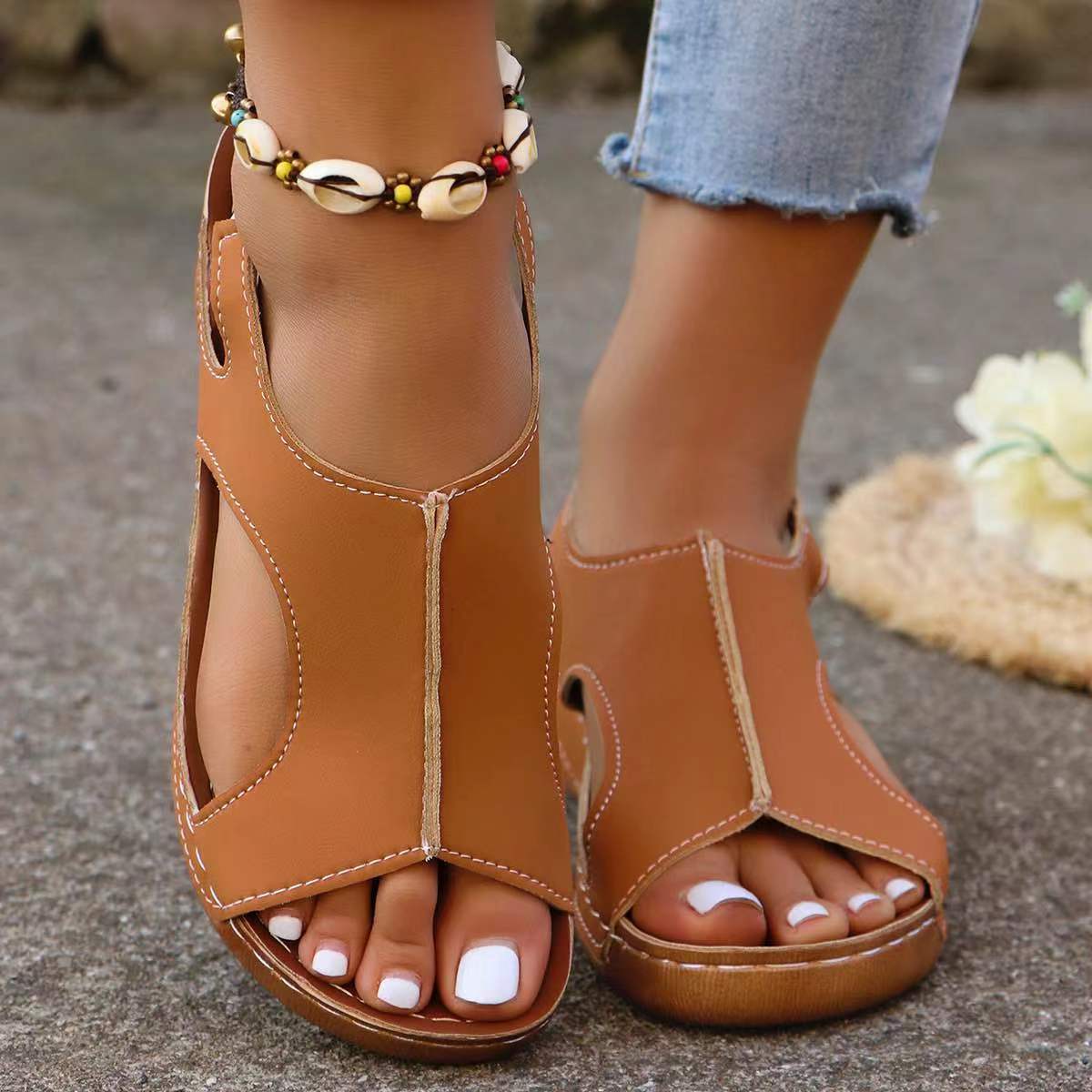 Summer Wedge Sandals with Elastic Band Design