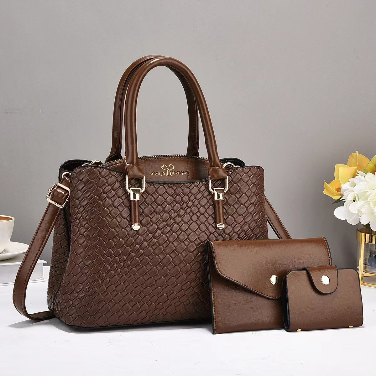 Woven Texture Three-Piece Shoulder Bag Set